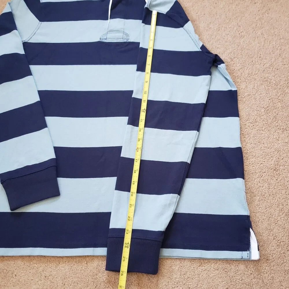 NWT Polo Ralph Lauren Light Blue & Navy Striped Sz Large Mens Rugby Long Sleeve